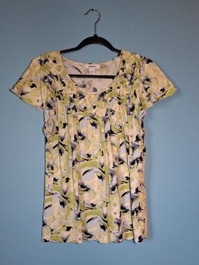 Croft & Barrow Lime Multi-Floral Scoop Neck Short Sleeve Top